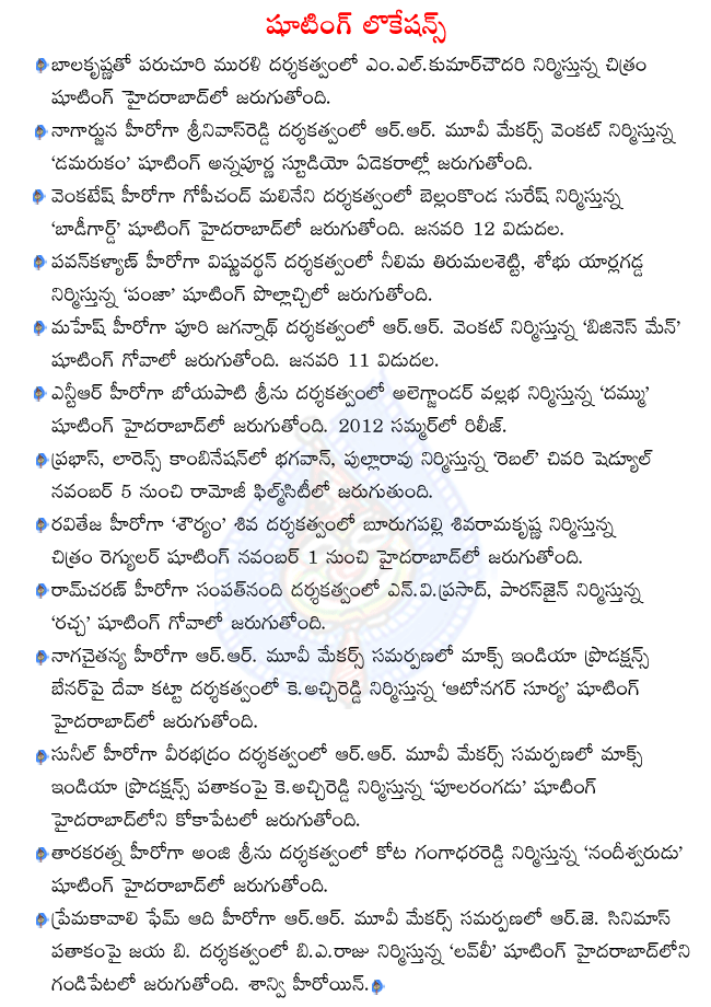 nagarjuna in damarukam shooting,pawan kalyan in panjaa shooting,mahesh in business man shooting,nagachaitanya in autonagar surya shooting,ramcharan in rachcha shooting,prabhas in rebel shooting,ntr in dammu shooting,balakrisnna in adhinayakudu shoot  nagarjuna in damarukam shooting, pawan kalyan in panjaa shooting, mahesh in business man shooting, nagachaitanya in autonagar surya shooting, ramcharan in rachcha shooting, prabhas in rebel shooting, ntr in dammu shooting, balakrisnna in adhinayakudu shoot